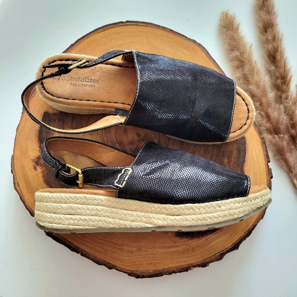 NATURALIZER | SLINGBACK ESPADRILLE PEEP TOE WEDGE HEEL SANDAL, 7.5 - Picture 5 of 9